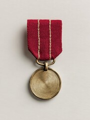 Golden Award Medal with Red Fabric Ribbon and Distinct Circular Engraving