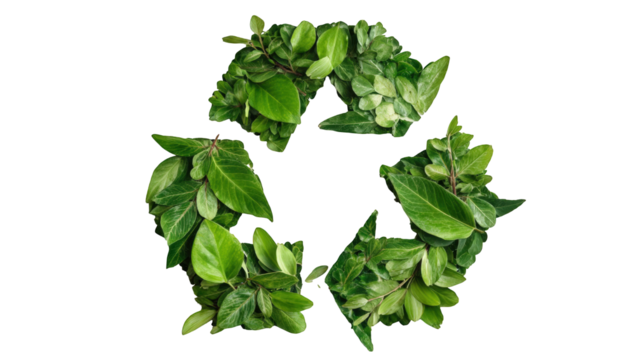 Green leaves arranged in a recycle symbol (1)