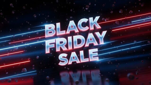 Black friday sale ad with blue and red lights. Perfect for marketing campaigns, social media posts, and promotional materials.