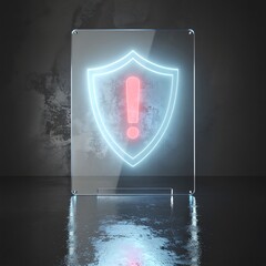 Malicious Site Warning Hologram with Red Shield Fortress on Glass