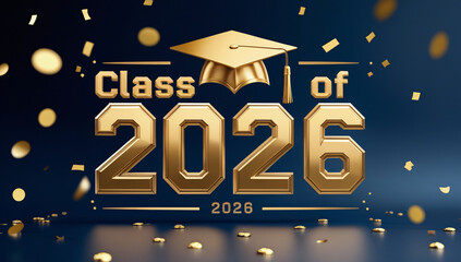 Golden graduation cap and confetti celebrate the class of 2026 achievement