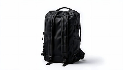 Black backpack isolated on white background for travel or school