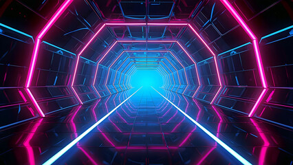 Obraz premium Futuristic Neon Tunnel with Glowing Lights