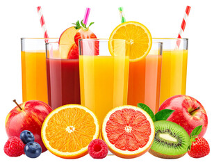 fruit juice and fruits isolated on white transparent background Remove png