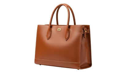 Elegant brown leather tote bag isolated PNG, stylish handbag with top handles for fashion accessory and everyday use, on transparent background