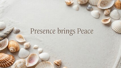 Seashells on a neutral surface with the inspirational quote