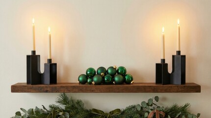 Festive Christmas Decor On Rustic Wooden Shelf