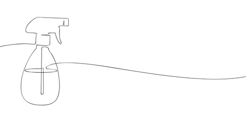Fototapeta premium A simple continuous line drawing of a spray bottle with a trigger top and partially filled container, presented in a clean minimal style.