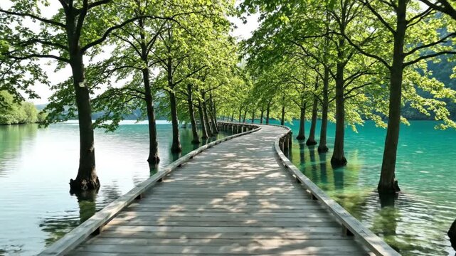 Walking on Water Wooden Path Through Plitvice Lakes National Park Croatia