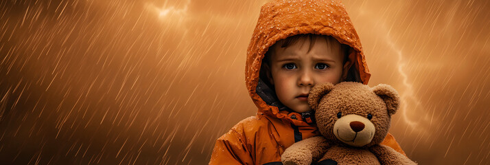 A Frightened Child During a Thunderstorm wide banner - orange background
