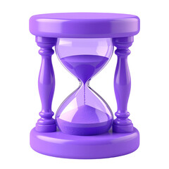 purple hourglass with sand 3d render icon in cartoon plastic style minimal isolated on white and transparent, background Remove png