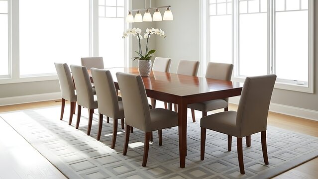 Elegant Dining Room with Large Table and Chairs.