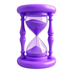 purple hourglass with sand 3d render icon in cartoon plastic style minimal isolated on white and transparent, background Remove png