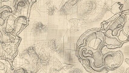 Abstract Map Design with Intricate Details and Earthy Tones.