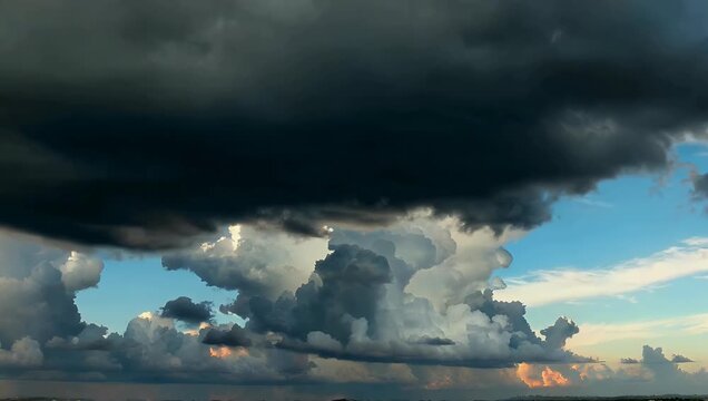Dynamic 4K time lapse video showcasing beautiful white clouds and the sky featuring fluffy cloud formations and a powerful view of stormy clouds that appear right before the onset of rain indicating