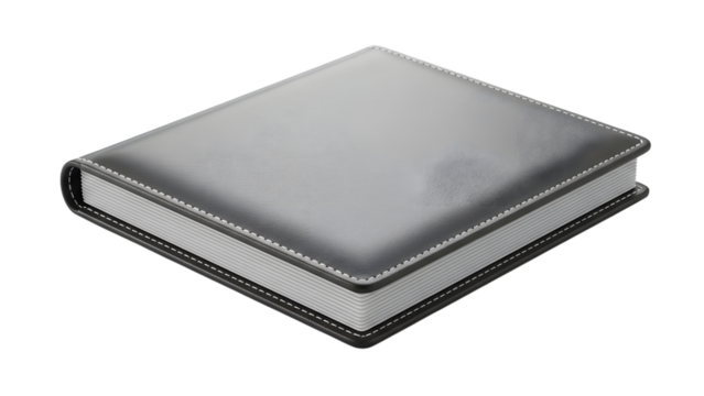 Closed black hardcover notebook or journal isolated on transparent background