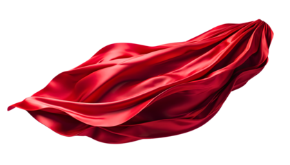 Red silk satin cloth floating or flying in the air on transparent background, cutout