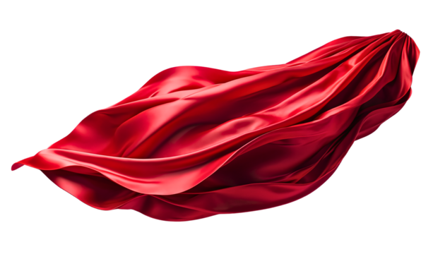 Red silk satin cloth floating or flying in the air on transparent background, cutout
