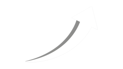 Curving white arrow symbol pointing upward isolated on transparent background