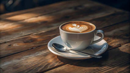 cappuccino cup in the wooden table 4k pc wallpaper