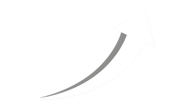 Curving white arrow symbol pointing upward isolated on transparent background