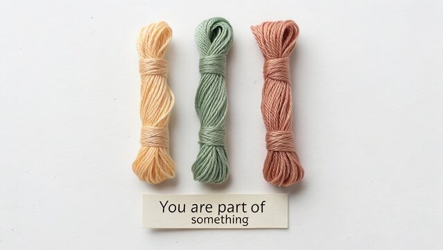 Three colorful thread bundles displayed with an inspirational quote