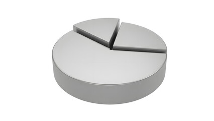 Metallic 3d pie chart with separated slice isolated on transparent background