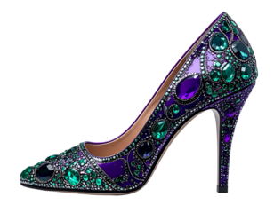 Luxurious Rhinestone Covered Purple Heel Lying on Side, Soft Shadow, Transparent Background (2)
