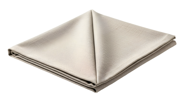Folded linen napkin, folded neatly with a triangle, on black background