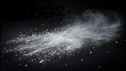 A dynamic explosion of white powder against a dark moody background creating a sense of motion and energy