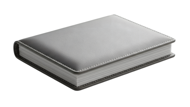 Closed gray leather texture notebook cover isolated on transparent background