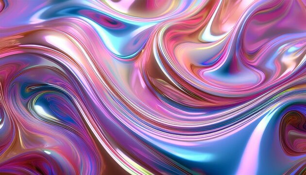 Abstract Iridescent Liquid Swirls With Pastel Colors And Glossy Texture Ai Generative