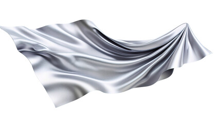 Silver grey silk satin cloth floating on transparent background, png