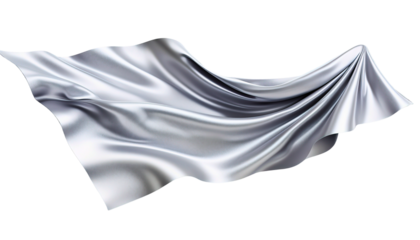 Silver grey silk satin cloth floating on transparent background, png