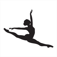 Fototapeta premium Silhouette of a female dancer performing a split leap in the air