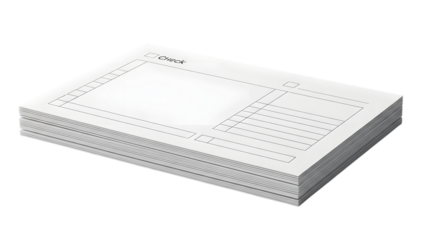 Stack of blank payment check forms concept isolated on transparent background