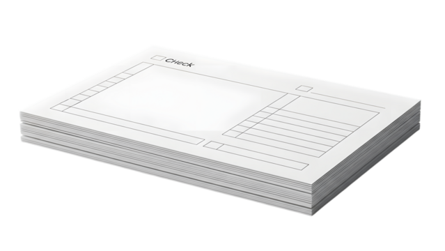 Stack of blank payment check forms concept isolated on transparent background