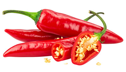 Ripe red hot chili peppers vegetable isolated on white transparent background Remove png