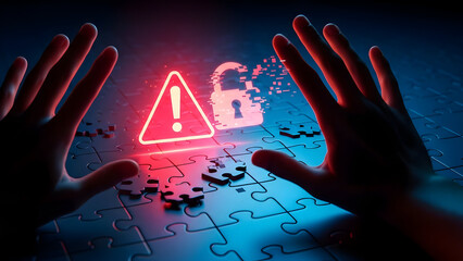 Data Security Concept Featuring Warning Sign and Digital Lock Protection