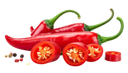 Ripe red hot chili peppers vegetable isolated on white transparent background Remove png