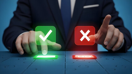 Decision Making Concept Businessman Choosing Accept or Reject Option