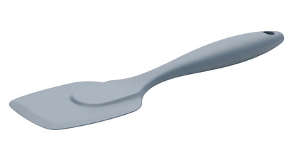 A gray silicone spatula isolated on black, angled slightly to show its shape