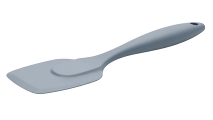 A gray silicone spatula isolated on black, angled slightly to show its shape