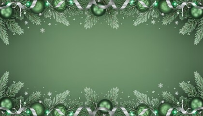 Green Christmas border with ornaments and pine branches