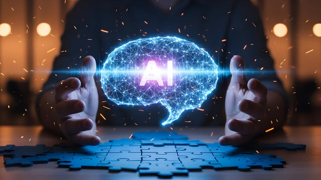 Innovative Artificial Intelligence Brain Concept with Connected Network Display