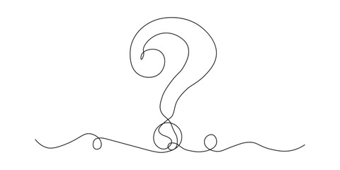 Question mark drawn in continuous line art style standing on a flat surface uncertainty concept