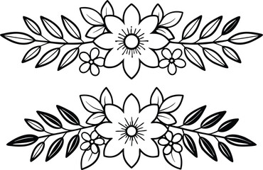 Floral Arrangements Set in Outline Strokes. Elegant Floral Arrangement Outline Collection. Flower Arrangement Set in Line Art. Botanical Floral Arrangement Outline Pack. Simple Floral Arrangement