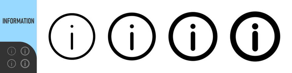 Information or Help icons , featuring circular outlines and solid variations with a simple &ldquo;i&rdquo; symbol, ideal for help sections, tooltips, guides, support pages, and UI indicators