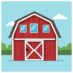 red barn illustration, representing classic American farming life