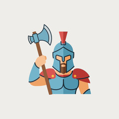 Obraz premium Cartoon warrior with helmet and shoulder armor holding an axe.